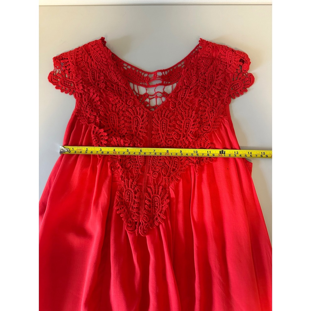 NWT Ya Los Angeles Red Crochet Lace Boho Mini Dress Sleeveless V-Neck | Medium - Picture 7 of 9